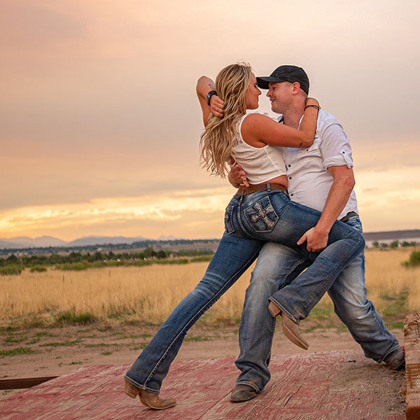 Couple dancing at home